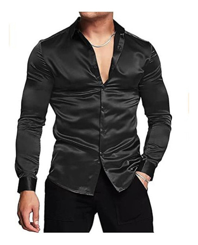 Camisa De Manga Larga De Licra Satinada Para Hombre