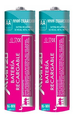 Paquete 2 Bateria Pila Recargable Aa De Ni-mh 1300 Mah