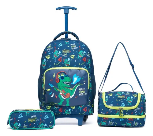 Mochila De Rodinhas C/ Lancheira Estojo Infantil Escolar Cor Verd...