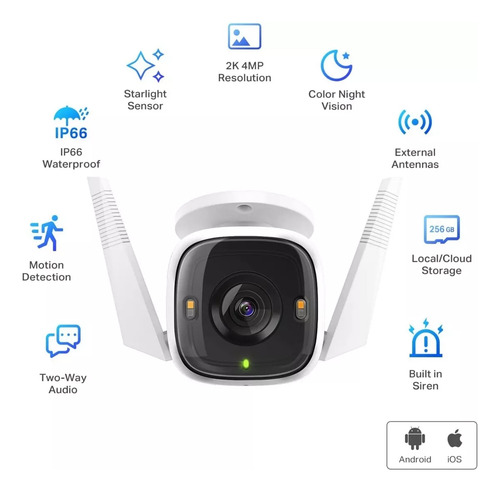 Kit 2 Cámara De Seguridad Wi-fi Tapo C320ws + 2microsd 32gb Blanco