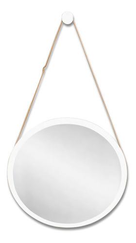 Espelho Decorativo Redondo 55cm Adnet Suspenso C/ Alça Couro Cor da moldura BRANCO | ALÇA MARROM