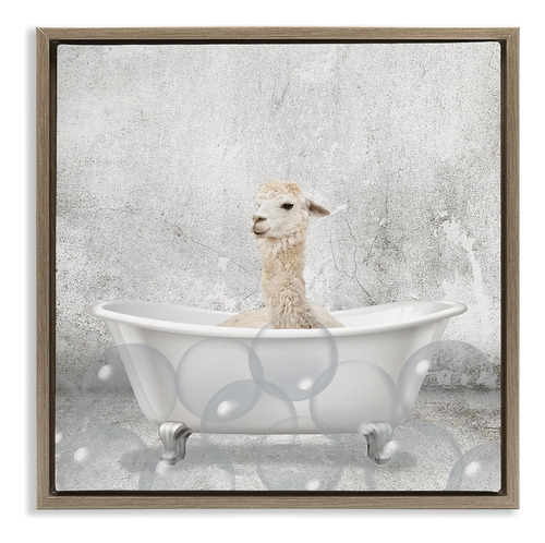 Stupell Industries Baby Llama Bath Time - Lienzo Flotante En