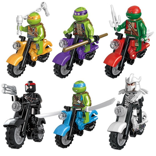 6 Tartarugas Ninjas Compatível Lego + Motocicletas