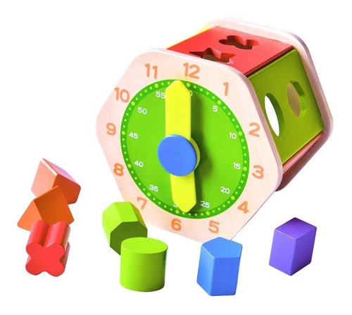 Cubo Caja Encaje Didáctico Madera Reloj