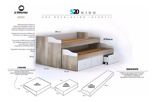 Cama Nido Doble Superpuesta 1 Plaza S20 Valenziana