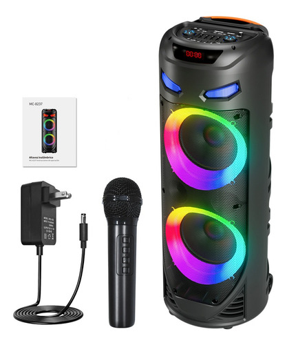 Bocinas Bluetooth Recargables Portátil 50w Led Grandes Bafle Negro