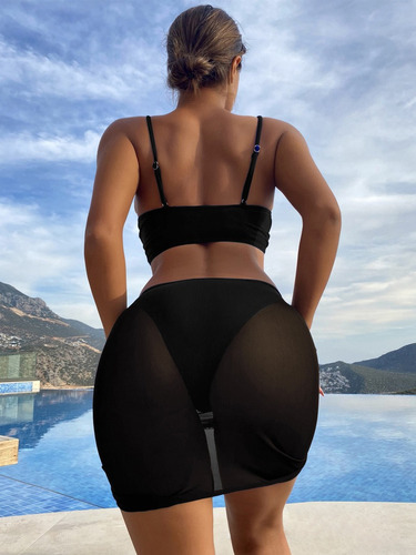 Traje De Baño Bikini Con Copa Estilo De Concha Con Pareo