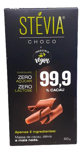 Chocolate Adoçado Com Stevia 99% Cacau Steviachoco 80g Cor Única