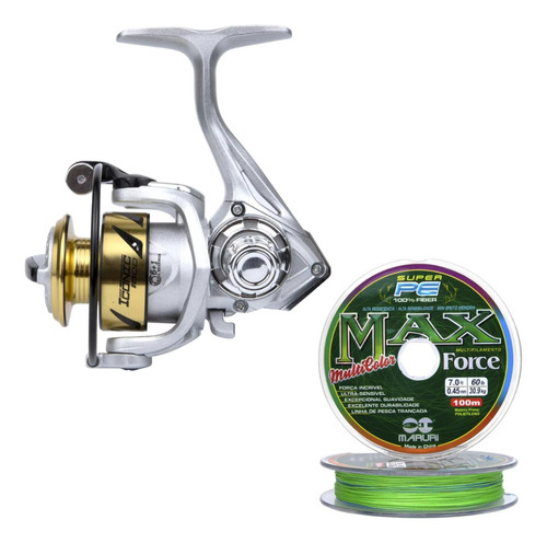 Pesca Micro Molinete Iconic 800 + Linha Multicolor 100m