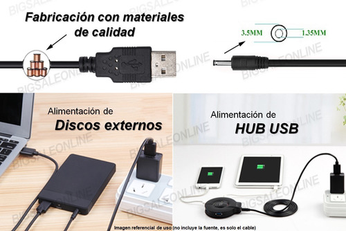 Cable Usb Plug 1.35mm Alimentación Para Suiche Conversor Hub Negro