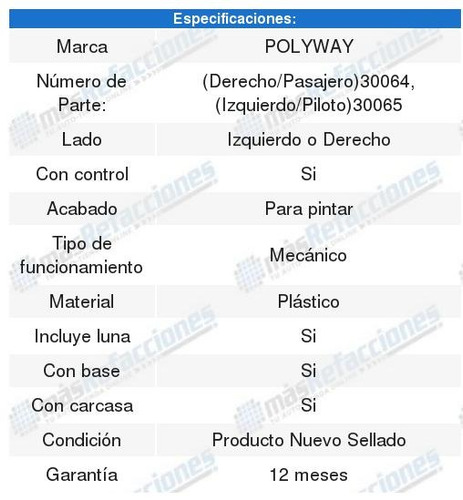 Espejo Lateral Mecánico Plástico C/base Platina 02-10