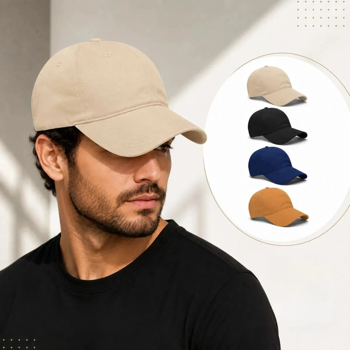 Kit 4 Bonés Aba Curva Masculino - Resina Strapback Cor Preto/Marinho/Caramelo/Bege Tamanho UN
