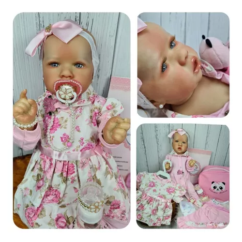 Bebê Reborn Kit Saskia 57cm Pode Banhar Carequinha 22 Itens