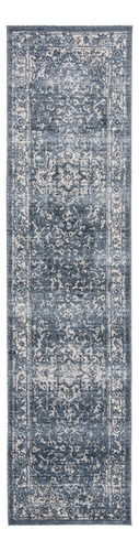 Alfombra De Pasillo 60 X 240 Cm Azul Marino Y Crema Diseño O