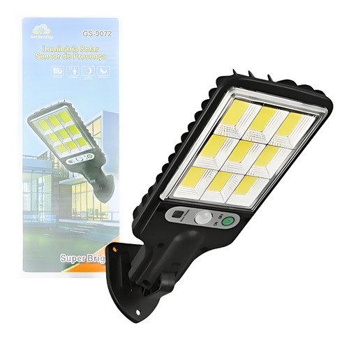 Lâmpada Solar Externa Segurança Led 108 Cob Sensor Presença Preto