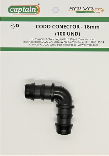 Codo Conector 16mm (100 Und)