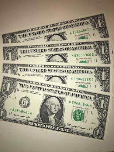 4 Billetes De 1 Dólar Usa Nº Corrida S/c
