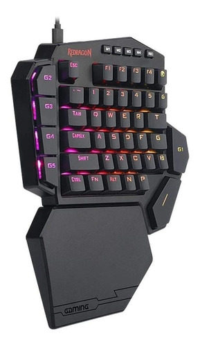 Imagen 2 de 6 de Teclado de una mano gamer Redragon Diti K585RGB Outemu Blue color negro con luz RGB