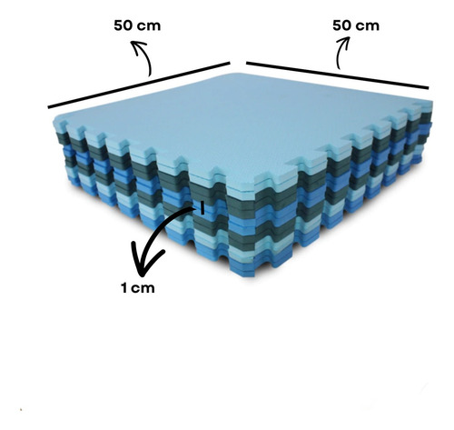 Tatame Infantil Azul Grande 50x50 10mm - Kit 12 Peças Cor Azul