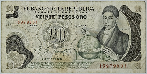 Billete 20 Pesos 01/ene/1982 Colombia Vf