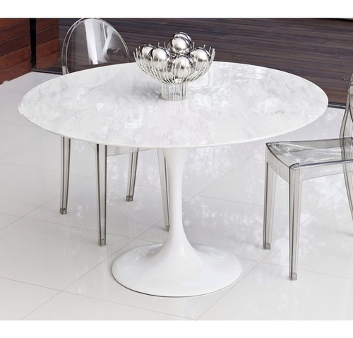 Mesa Jantar Tulipa Saarinen 100 Cm Granito Branco Extra