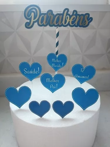 Topper azul para bolo masculino, decoração de feliz aniversário de