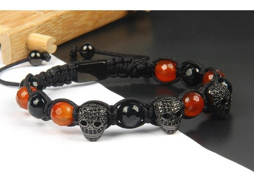 Pulsera Para Hombre Tri-cráneo Calavera Black Diámetro 6 "