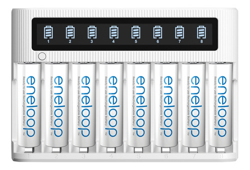 Carregador + 8 Pilhas Aa Recarregáveis Da Eneloop 2000 Mah