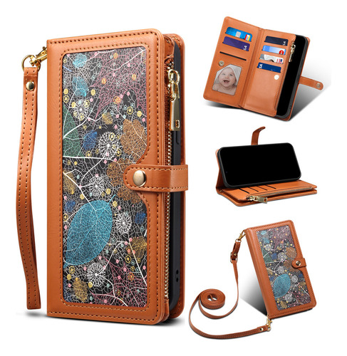 Funda De Piel Tipo Cartera Con Cierre Para iPhone