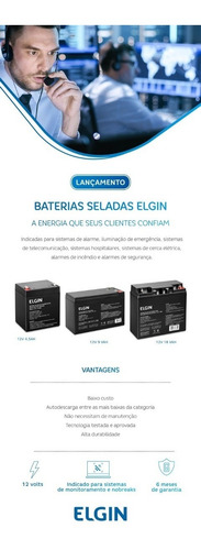 Imagem 2 de 5 de 01 Bateria Selada Elgin Chumbo Vrla 12v 7ah Nobreak Original