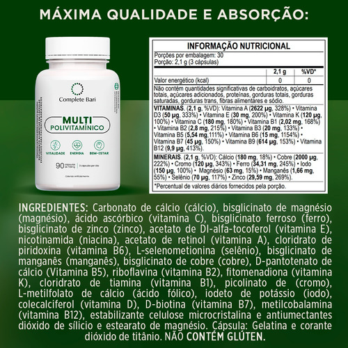 Kit 2 Complete Bari Multi Polivitamínico 90 Cápsulas Oring