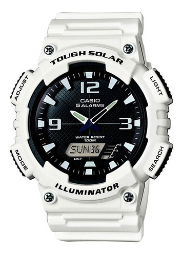 Reloj Hombre Casio Aq-s810wc Tough Solar Alarmas Sumergible Color de la correa Blanco Color del bisel Blanco Color del fondo Negro