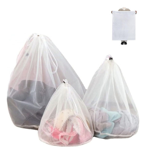Bolsa Malla De Lavandería Agujero Grueso Cordón Grande 3pz