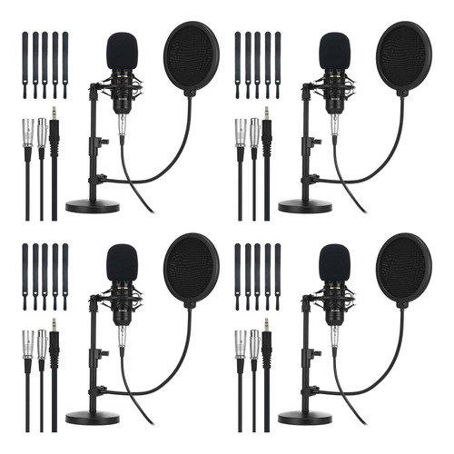 4 Microfono Condensador Xlr Incluye Cardioid Soporte Choque