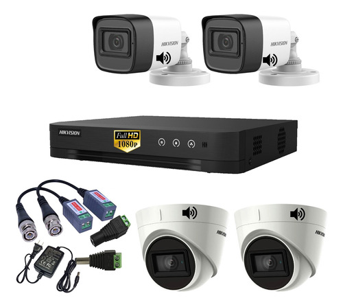 Kit Completo 4 Camaras Con Audio 1080p Hikvision Sin Disco