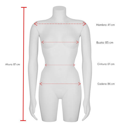 Maniquíe Busto De Dama Con Brazos Plástico Incluye Base