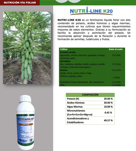 Nutri-line K20 Potasio Fertilizante Foliar Grupo Neam 1 L