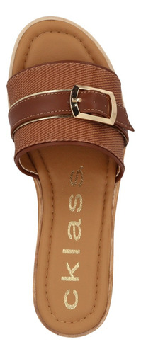 Dúo 658 Sandalia Casual Mujer Miel Y Beige Con Hebilla