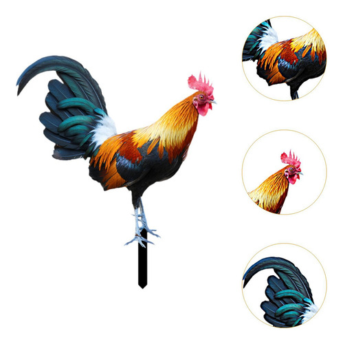 Wf/ Estaca Jardín Gallo, Adorno Pollo, 21,5 Cm X 25 Cm
