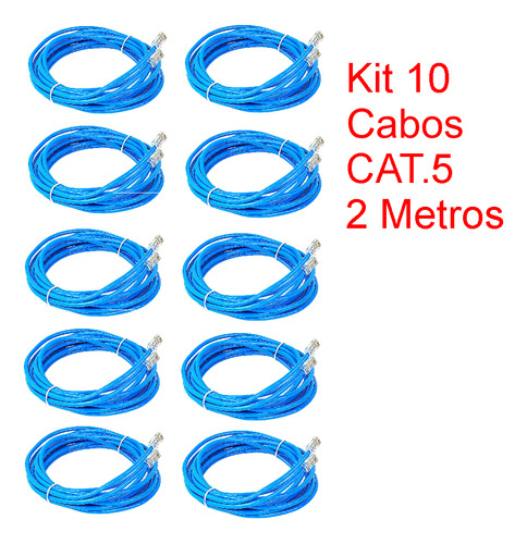 Kit 10 Cabos De Rede Cftv Cat5 2 Metros Prontos Pra Uso