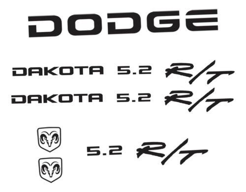 Kit Adesivos Dodge Dakota 5.2 R/t Em Preto Dk52rto Fgc
