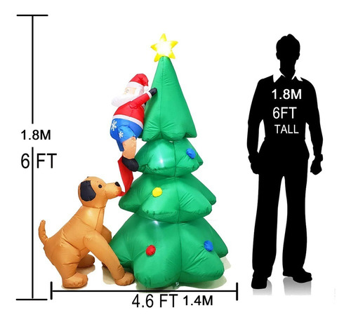 Árbol De Navidad Inflable 1,8 M Con Papá Noel Y Perro 2024