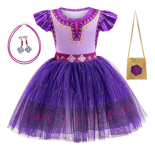 Disfraz De Princesa Asha Wish Fiesta De Cumpleaños Para Niñas Halloween Pascua Carnaval Conjunto De Blusa + Falda