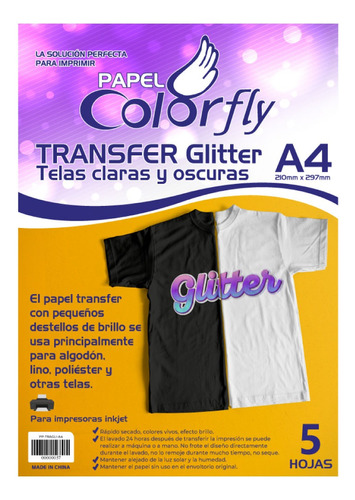 Papel Transfer Glitter Tela Clara/oscura A4 5hojas Disershop