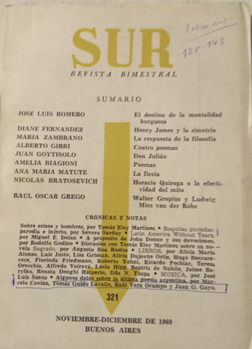 Revista Sur N° 321 V. Ocampo, Jose Luis Romero, D. Fernandez (Usado)