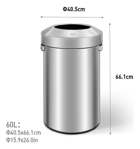 Bote De Basura Comercial Grande Acero Inoxidable 60l Eko Metalico