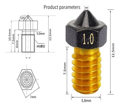 M1782 Impresora 3d Boquilla E3d 1.0mm M6 1.75mm Teflon Cobre