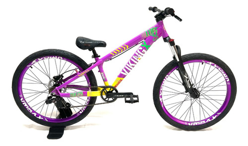 Bicicleta Vikingx Tuff Aro 26 Freio A Disco Mountain Bike Cor Roxo Amarelo Roxo Tamanho Do Quadro 13.5