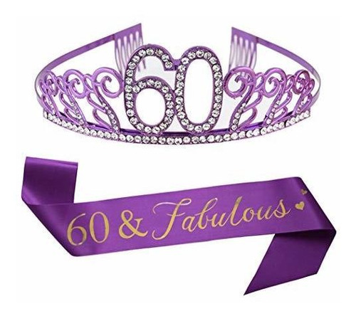 60 ° Cumpleaños Púrpura Tiara Y Sash Purple Glitter Sash Cry