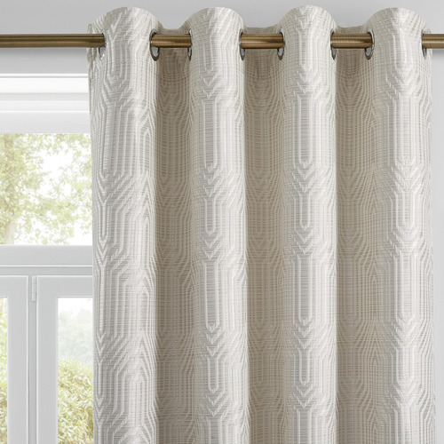 Cortinas Opacas Con Patrón Geométrico Jacquard 100% Beige Y 